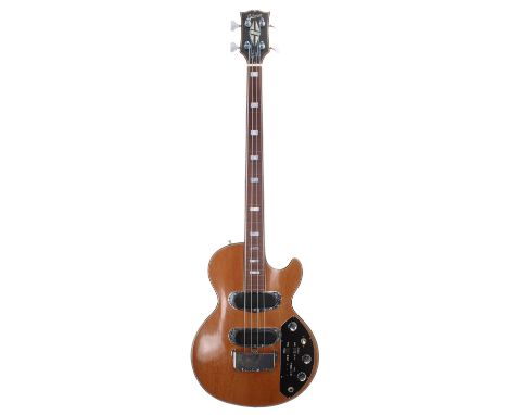 1973 Gibson Les Paul Triumph fretless conversion bass guitar, made in USA, ser. no. 1xxxx3; Finish: walnut, imperfections inc