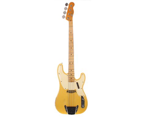 Fender Telecaster Bass guitar, made in USA, circa 1969, ser. no. 2xxxx9; Finish: blonde darkened to a butterscotch, lacquer c