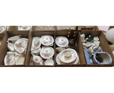 Royal Doulton, 'Arcadia' pattern tea/dinnerware, brass candlesticks, Coalport coffee service, oriental planter, etc. (4)