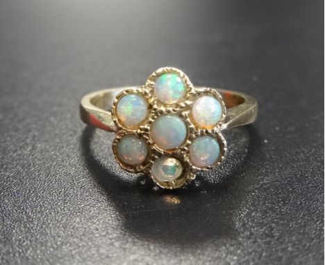 OPAL CLUSTER DRESS RINGon nine carat gold shank, ring size O-P 