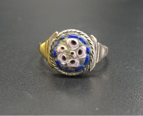 MOSAIC DECORATED RINGon nine carat gold shank, ring size K 