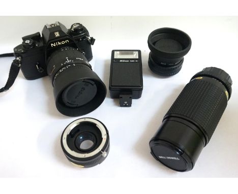 SELECTION OF PHOTOGRAPHIC EQUIPMENTincluding a Nikon EM M90 35mm camera with a Sigma Zoom 28-80mm lens, a Nikon Series E 50mm