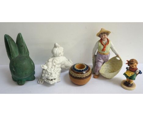 MIXED LOT OF CERAMICSincluding a Wedgwood grey Jasperware St. George And The Dragon plate, a blanc de chien style dog of Fo, 