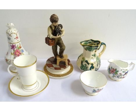 MIXED LOT OF CERAMICSincluding a Royal Worcester coffee can and saucer decorated with a gilt harp, a Capodimonte figure of a 