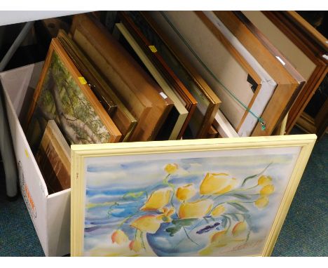Various pictures, prints, frames, photographic print Tony Curtis and Janet Lee, with printed signatures, oil on canvas seasca