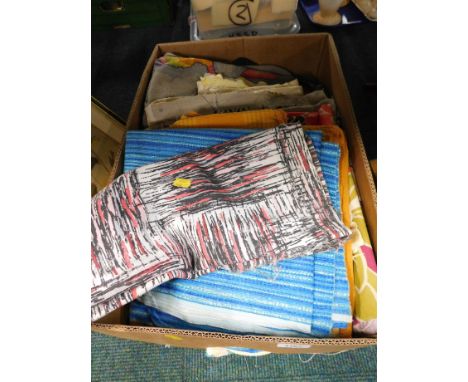 Various vintage and contemporary fabrics, including curtains, cushion covers etc. (1 box)&nbsp;