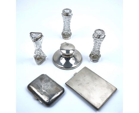 TWO SILVER CIGARETTE CASES AND THREE FURTHER ITEMS (4)The silver cigarette cases Birmingham 1921 and 1937, combined gross wei