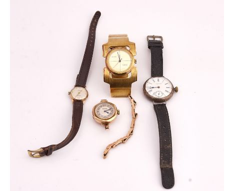 A BEBE 9CT GOLD CIRCULAR CASED LADY'S WRISTWATCH AND THREE FURTHER WRISTWATCHES (4)The Bebe wristwatch, London 1923 on a gold