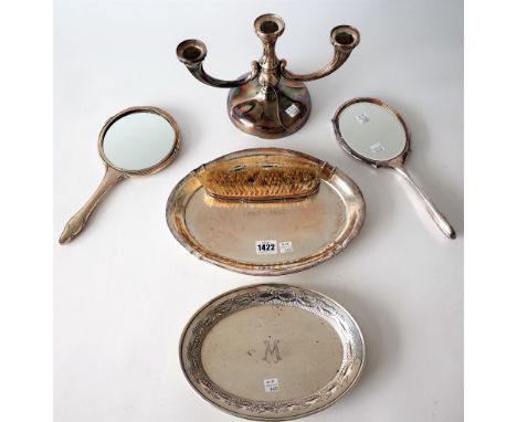 A GROUP OF SIX SILVER AND EUROPEAN WARES (6)Comprising; a German oval tray, detailed Lowenthal 800, length 30cm, a German ova