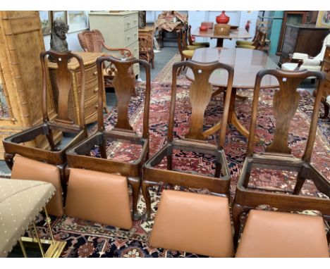 A MATCHED SET OF SIX 18TH CENTURY WALNUT FRAMED VASE BACK DINING CHAIRSOn pad feet 55cm wide; 100cm high (6)Condition report: