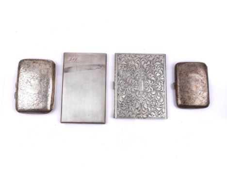 FOUR CIGARETTE CASES (4)Comprising; a rectangular cigarette case with engine turned decoration, Birmingham 1932, two further 