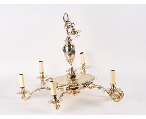 A SILVERED-METAL SIX LIGHT CHANDELIERModernWith acanthus clasped arms issuing from a lobed well, 73cm wide, 60cm highConditio