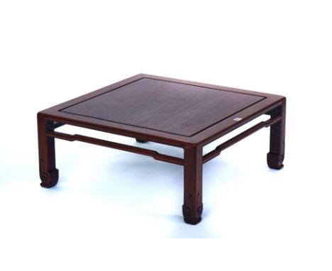 A 19TH CENTURY CHINESE SQUARE LOW TABLEWith open frieze on scroll carved block supports, 75cm wide; 32cm highCondition report