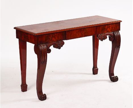 A VICTORIAN MAHOGANY CONSOLE TABLEWith single drawer on scroll supports,131cm wide; 48.5cm deep; 82.cm highCondition report:&