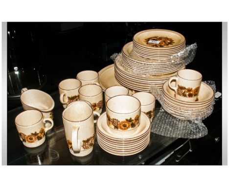 Poole Pottery 'Thistlewood' Part Dinner Service comprising 8 cups & saucers, 7 side plates, 7 bowls, milk jug, sugar bowl, gr