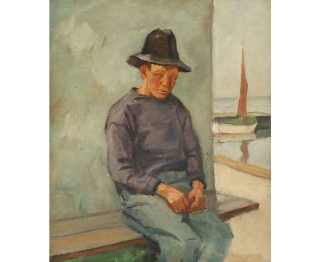 MALER UM 1920/30, "Fischerjunge im Hafen", Öl/Lwd., 57 x 49, R.