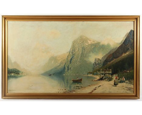 KAUFMANN, Karl (A. van Dooren, 1843-1902/05), zugeschrieben, "Fjordlandschaft", Öl/Lwd., 87,5 x 152, unten links mit Pseudony