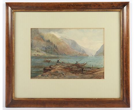 APPELTON, William L. (Aquarellist des 19.Jh.), "Norwegische Fjordlandschaft bei Eide", Aquarell/Papier, 19,5 x 28 (Passeparto