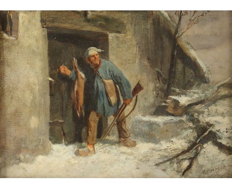 BURGER, Anton (1824-1905), "Heimkehr von der Jagd", Öl/Holz, 19 x 24,5, unten rechts signiert, R.