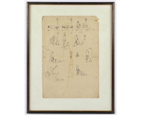 KOHLSCHEIN, Hans (1879-1948), "Düsseldorfer Maleralltag", Tinte/Papier, 44 x 30,5, besch., R.