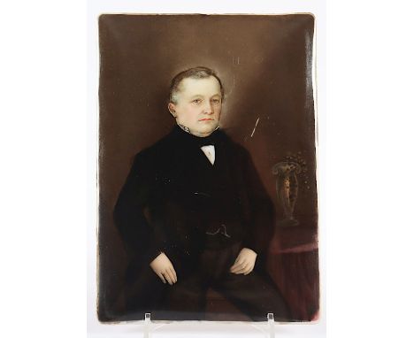 PORTRAIT-BILDPLATTE, Porzellan, farbig gemalt, Dreiviertelportrait des verso bez. "Franz Johann Fischer, Geboren zu Noxdorf N