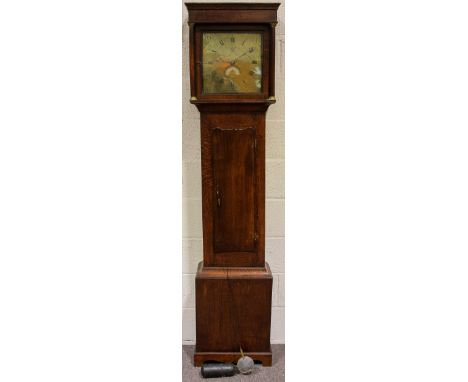 An oak long case clock, the brass dial inscribed Jon Farr/Tower Lane, Bristol, with subsidiary date dial, on a 30 hour striki