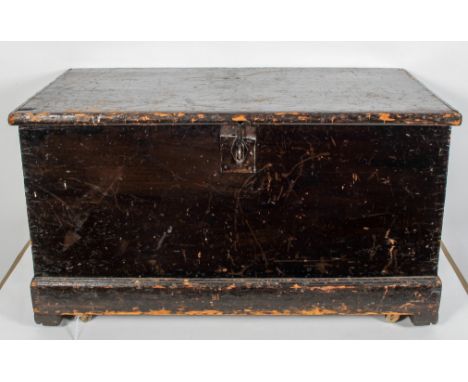 A Victorian painted pine trunk with metal plaque to inside 'D Archibald, August 15th 1864, Edinburgh', 51cm high x 95cm wide 