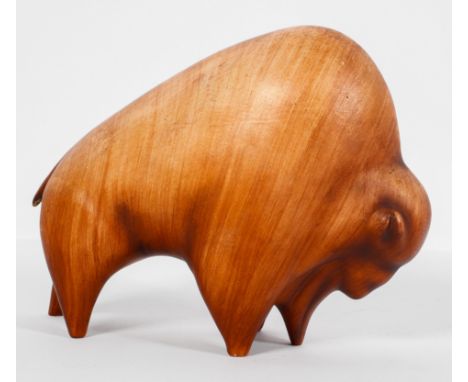 A 1960's West German Raumschmuck pottery/ceramic model of a Bison, finished in a wood effect colourway, 16cm high