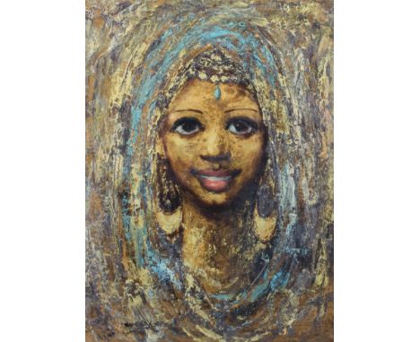 Middle Eastern school, Portrait of a young Arabic lady, mixed media, 38.5cm x 29cm