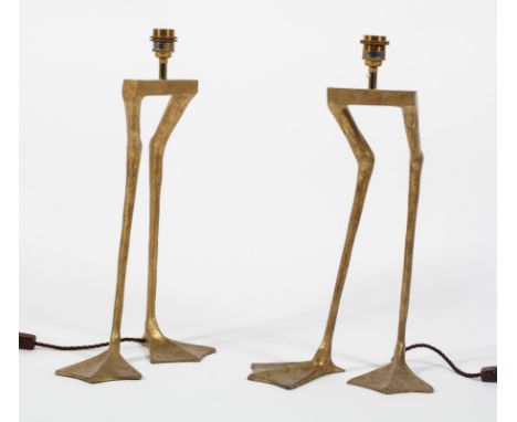 A pair or contemporary lamp bases in the form of flamingo legs, being cast and gilt, 60cm high