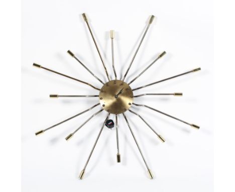 A contemporary Sunburst wall clock/lamp, in the style of George Nelson, 101cm diameter (excluding bulbs)