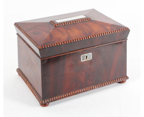 A Victorian mahogany work/jewellery box, the caddy top with white metal plaque, enclosing a part fitted interior, 21cm high x