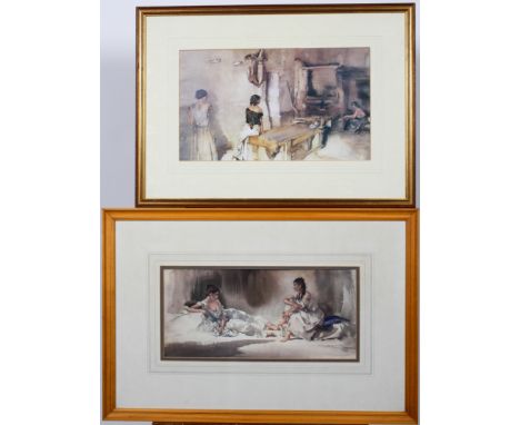 William Russell Flint (1880-1941), two framed and mounted prints, the first of woman in a kitchen interior, the second with t