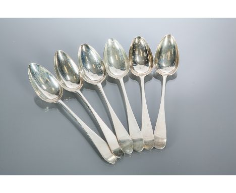 SIX GEORGE III SCOTTISH SILVER OLD ENGLISH PATTERN TABLE SPOONS
maker Alex Graham & Co., Edinburgh 1799, lacking engraving, a