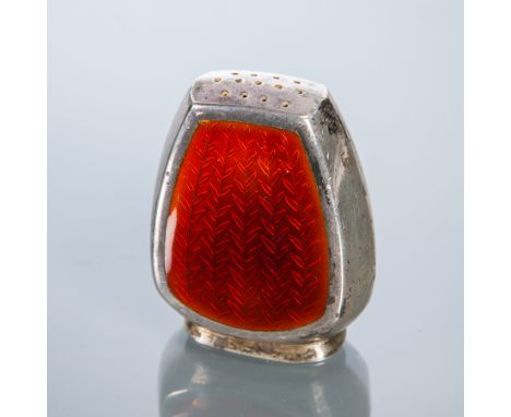 MID-20TH CENTURY DANISH ENAMELLED SILVER PEPPER SHAKER
maker Anton Michelsen, Copenhagen, active circa 1950-70, red enamel on