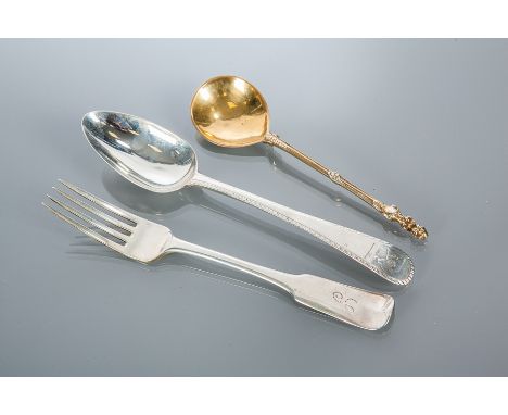 GEORGE III SILVER OLD ENGLISH PATTERN TABLE SPOON
maker Hester Bateman, London 1781, handle with fluted edge and engraved wit