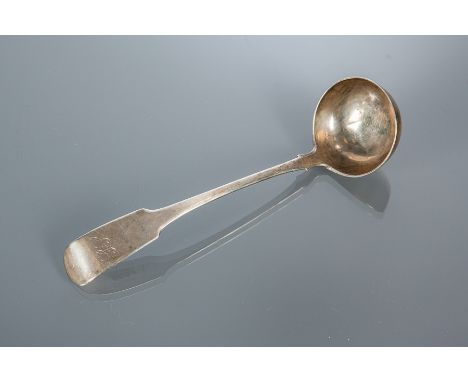 GEORGE III SCOTTISH SILVER FIDDLE PATTERN SAUCE LADLE
maker's mark J.F, Edinburgh 1818, handle engraved GJ, approximately 34g