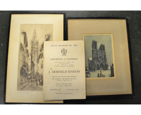 Leonard Howells - etching of Seville, 28x14cm; together with Charles Bird etching of French cathedral, dated 1914, 18x12cm (b