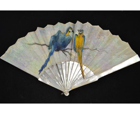 A mother of pearl and painted silk fan, possibly retailed by Garrard and possibly once belonging to Margareta, Archduchess of