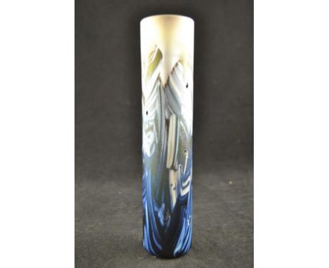 An Isle of Wight Glass 'Seascape design' cylindrical candlestick, bearing triangular Isle of Wight Glass label - H13.5cm COND