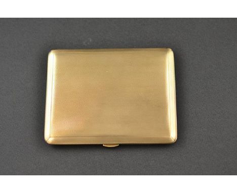 A Mappin & Webb engine turned 9ct gold cigarette case, initialled to interior THB 1942, Birmingham 1941 - approx weight 120.2