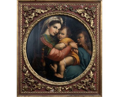 AFTER RAPHAEL SANZIO (ITALIAN 1483 - 1520), THE MADONNA DELLA SEDIA oil on panelframedimage size 72cm diameter, overall size 