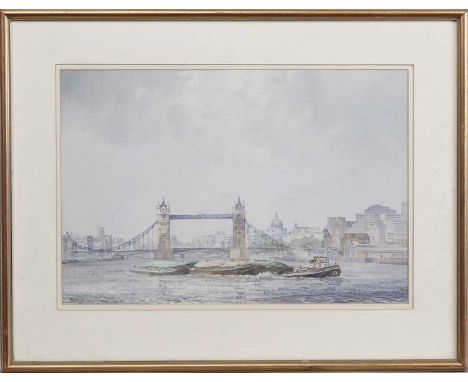 * EDWARD ASHTON CANNELL (BRITISH 1927 - 1994), LONDON BRIDGE  watercolour on paper, signedmounted, framed and under glassimag