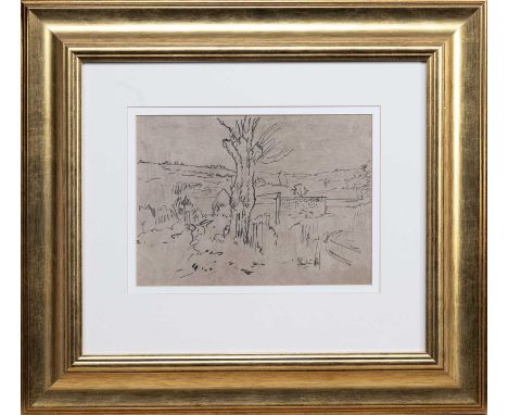 ATTRIBUTED TO GEORGE LESLIE HUNTER (SCOTTISH 1877 - 1931), LANDSCAPE pen and ink on paper, signed 'L Hunter' mounted, framed 