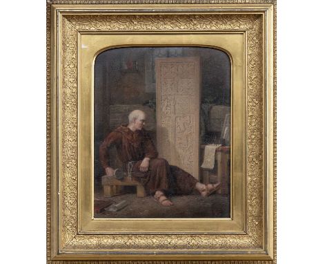 SIR GEORGE REID PRSA HRSW (SCOTTISH 1841 - 1913), A SCULPTOR'S STUDIO IN THE MIDDLE AGES oil on canvas, signed and titled lab