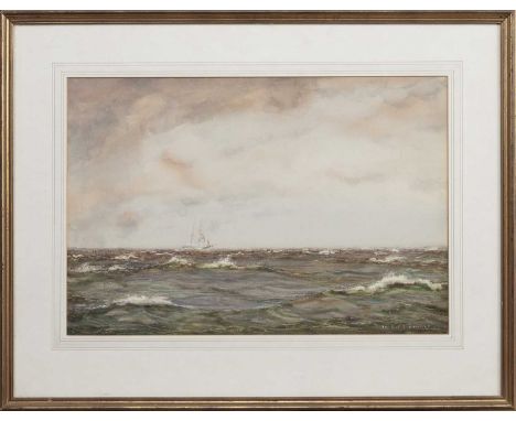 PATRICK DOWNIE RSW (SCOTTISH 1854 - 1945), SHIP DISTANT watercolour on paper, signedmounted, framed and under glassimage size