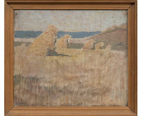 * ERNA HOPPE-KINROSS (GERMAN/BRITISH 1875 - 1964), HARVEST  oil on canvas laid on board, signed, titled label versoframed and