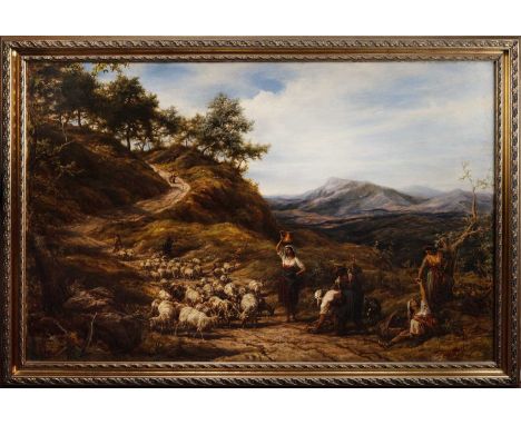 WILLIAM LINNELL (BRITISH 1826 - 1906), FLOCKS FROM THE MOUNTAIN oil on canvas, signed and dated 1871, titled label verso fram