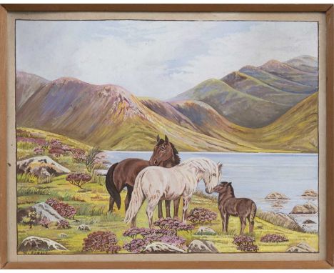 * WILLIAM ROBBIE (SCOTTISH 1887 - 1967), HIGHLAND HORSES oil on board, signedframed and under glass (frame loose)image size 3