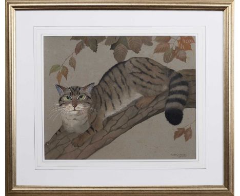 * RALSTON GUDGEON RSW (SCOTTISH 1910 - 1984), SCOTTISH WILDCAT watercolour on paper, signedmounted, framed and under glassima